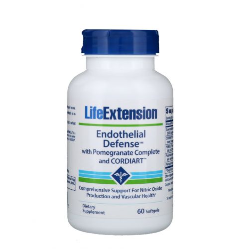 Life Extension, Эндотелиальная защита с полноспекторным Pomegranate и Cordiart, 60 желатиновых капсул