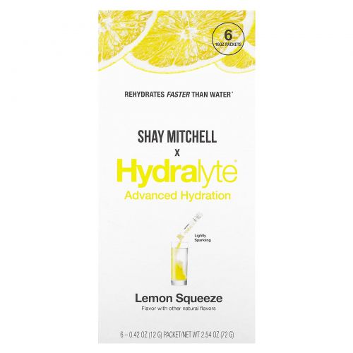 Hydralyte, Shay Mitchell, улучшенное увлажнение, лимонный сок, 6 пакетиков по 12 г (0,42 унции)