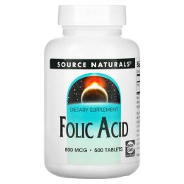 Source Naturals, Фолиевая кислота, 800 мкг, 500 таблеток