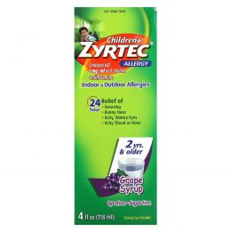 Zyrtec, Children's Allergy, Relief Syrup, для детей от 2 лет, со вкусом винограда, 5 мг, 118 мл (4 жидк. Унции)