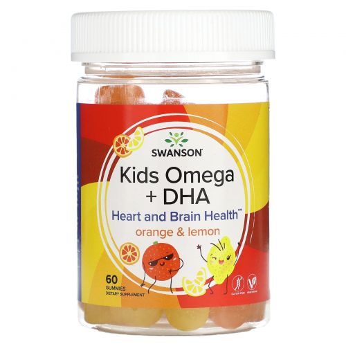 Swanson, Омега + ДГК для детей, апельсин и лимон, 60 жевательных таблеток