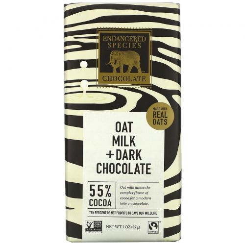 Endangered Species Chocolate, Oat Milk + Dark Chocolate, 55% Cocoa, 3 oz (85 g)