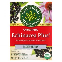 Traditional Medicinals, Echinacea Plus, Органический чай с эхинацеей и бузиной, Без кофеина, 16 пакетиков, 0,85 унции (24 г)