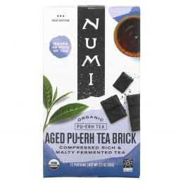 Numi Tea, Органический чай пуэр, высокое содержание кофеина, плитка зрелого чая пуэр, 2,2 унции (63 г)