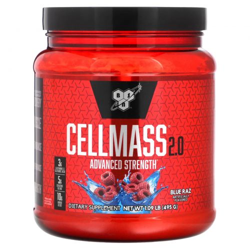 BSN, Cellmass 2.0, улучшенная сила действия, со вкусом голубой малины, 495 г (1,09 фунта)