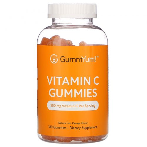 GummYum!, Vitamin C Gummies, Natural Tart Orange Flavor, 250 mg, 180 Gummies