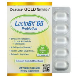 California Gold Nutrition, LactoBif, пробиотики, 65 млрд КОЕ, 30 вегетарианских капсул