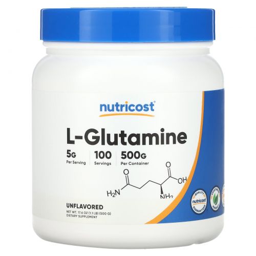 Nutricost, L-глютамин, без добавок, 5 г (500 г)