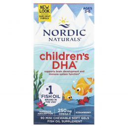 Nordic Naturals, Children's DHA, Strawberry, Ages 3-6, 250 mg, 90 Mini Soft Gels