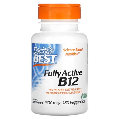 Doctor's Best, Активный витамин B12, 1500 мкг, 180 растительных капсул