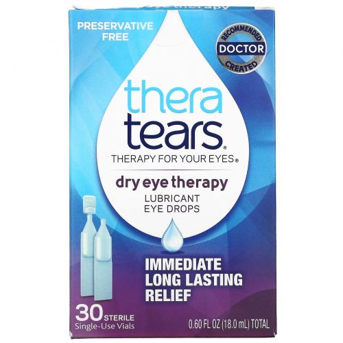 TheraTears, Dry Eye Therapy, Lubricant Eye Drops, 30 Sterile Single-Use Vials