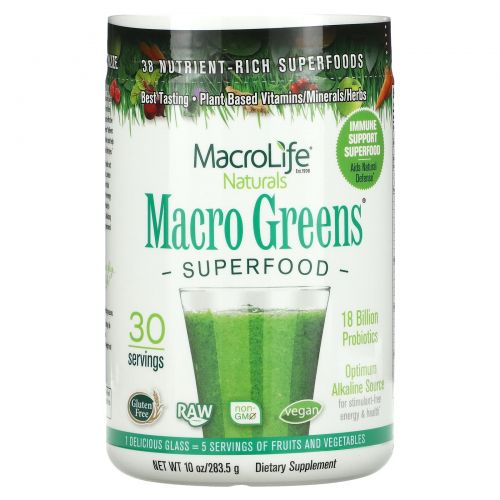 Macrolife Naturals, Macro Greens, суперпродукт, богатый питательными веществами, 10 унций (283,5 г)