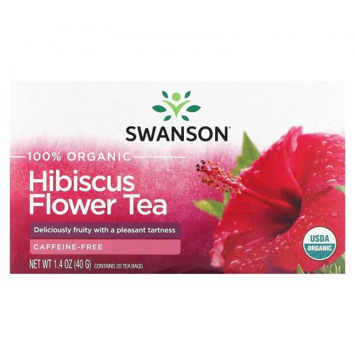 Swanson, Чай из цветов гибискуса, без кофеина, 20 чайных пакетиков, 40 г (1,4 унции)