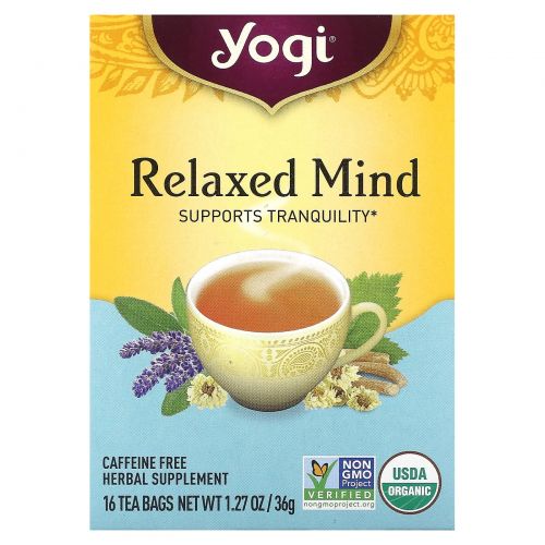 Yogi Tea, Relaxed Mind, Без кофеина, 16 чайных пакетиков, 1.12 унций (32 г)