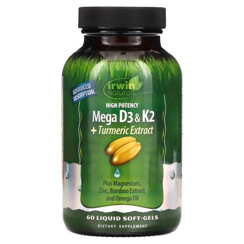 Irwin Naturals, Мощный комплекс витаминов D3 и K2, 60 мягких таблеток с жидким содержимым