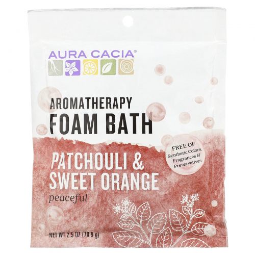 Aura Cacia, Ароматерапевтическая пенка для ванн, пачули и сладкий апельсин, успокаивающее, 70,9 г (2,5 унции)