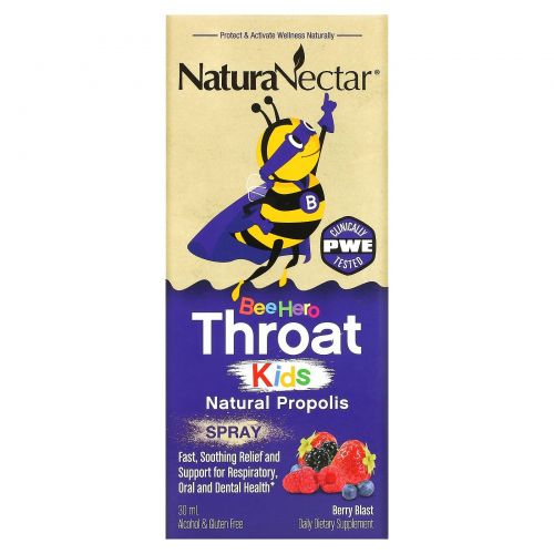 NaturaNectar, Bee Hero Throat Kids, Natural Propolis Spray, Berry Blast, 30 ml