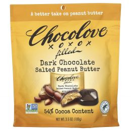 Chocolove, темный шоколад с начинкой, соленая арахисовая паста, 54% какао, 100 г (3,5 унции)