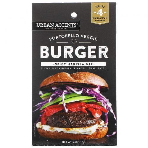 Urban Accents, Портобелло, смесь вегетарианских бургеров с пряностями и хариссой, 17 г (0,6 унции)
