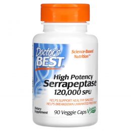 Doctor's Best, Высокоэффективная серрапептаза (Best High Potency Serrapeptase), 120 000 SPU, 90 растительных капсул