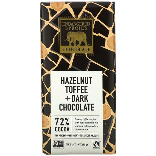 Endangered Species Chocolate, Натуральный черный шоколад с фундуком, ирис, 3 унции (85 г)