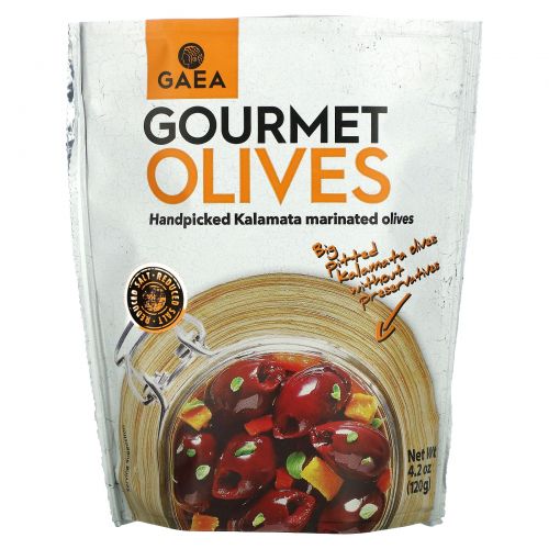 Gaea, Gourmet Olives, Marinated Pitted Kalamata Olives, 4.2 oz (120 g)