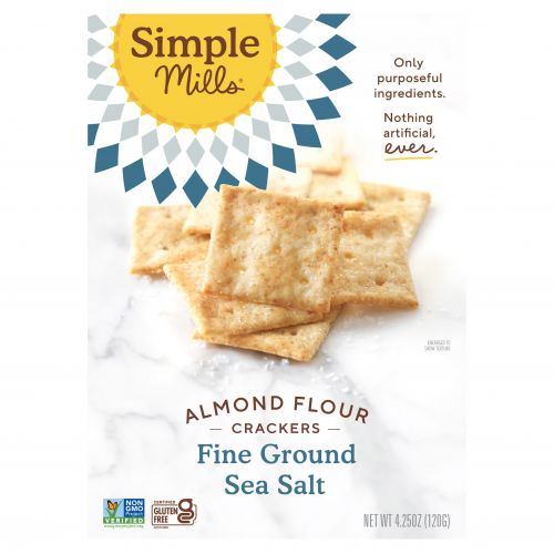 Simple Mills, Naturally Gluten-Free, Almond Flour Crackers, Fine Ground Sea Salt, 4.25 oz (120 g)