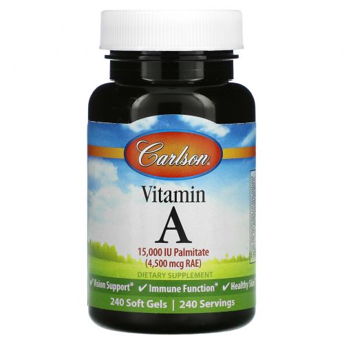 Carlson, Витамин A, 15,000 МЕ, пальмитат, 240 гелевых капсул