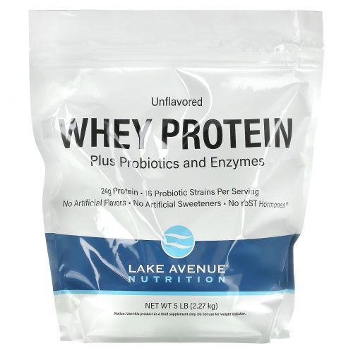 Lake Avenue Nutrition, Whey Protein + Probiotics, Unflavored, 5 lb (2270 g)