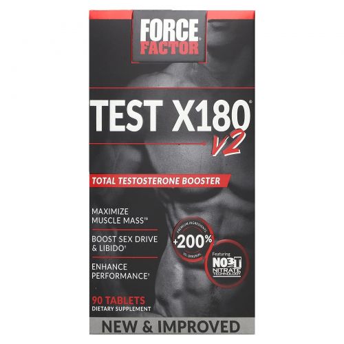 Force Factor, Test X180 V2, общий усилитель тестостерона, 90 таблеток