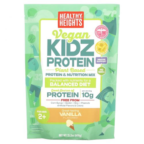 Healthy Heights, Vegan Kidz Protein, для детей от 2 лет, ваниль, 600 г (21,2 унции)