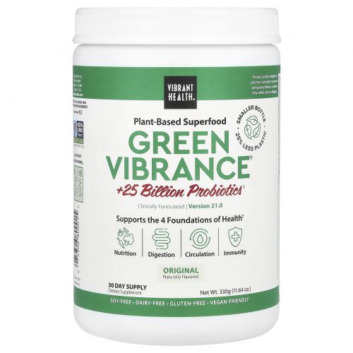 Vibrant Health, Green Vibrance +25 млрд пробиотиков, версия 19.1, 337 г (11,92 унции)