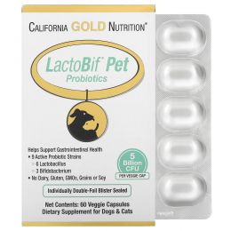 California Gold Nutrition, Пробиотики LactoBif Pet, 5 миллиардов КОЕ, 60 овощных капсул