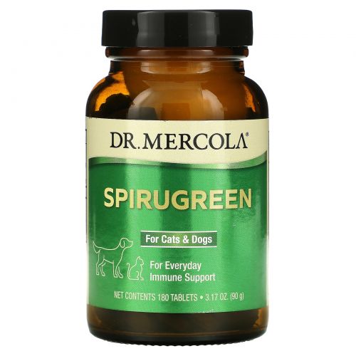 Dr. Mercola, Healthy Pets, SpiruGreen, Супер продукт с астаксантином для собак, кошек, птиц и рыб, 500 мг, 180 таблеток