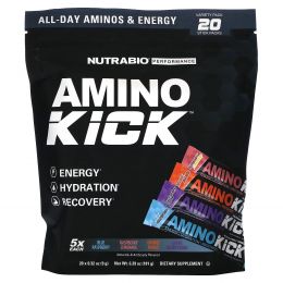 Nutrabio Labs, Amino Kick, разнообразная упаковка, 20 стиков по 9 г (0,32 унции)