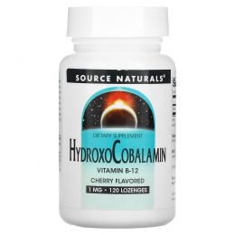 Source Naturals, Гидроксокобаламин, витамин B12, пастилки со вкусом вишни, 1 мг, 120 таблеток