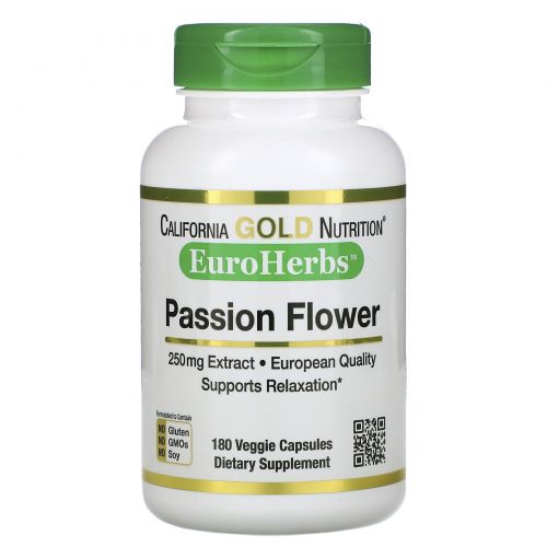 California Gold Nutrition, EuroHerbs, «Пассифлора», 250 мг, 180 растительных капсул