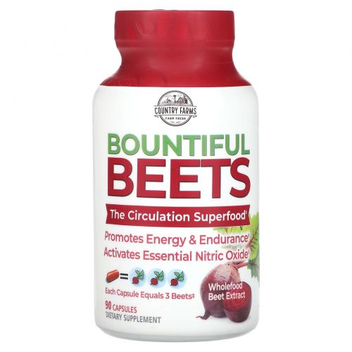 Country Farms, Bounful Beets, экстракт цельной свеклы, 90 капсул