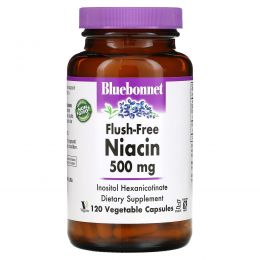 Bluebonnet Nutrition, Ниацин, не содержащий инфузата, 500 мг, 120 капсул в растительной оболочке