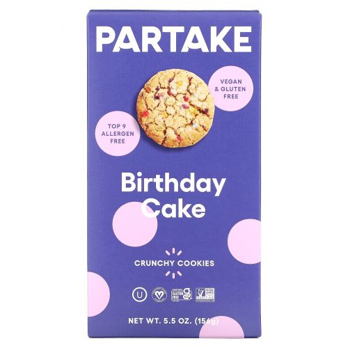 Partake Foods, Crunchy Cookies, Birthday Cake, 5.5 oz (156 g)