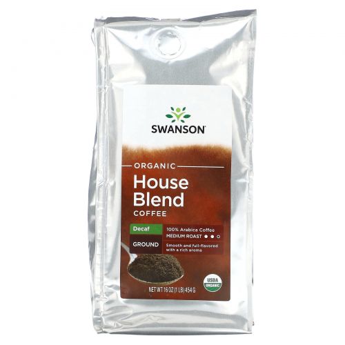 Swanson, Органический домашний кофе, молотый, средней обжарки, без кофеина, 454 г (1 фунт)