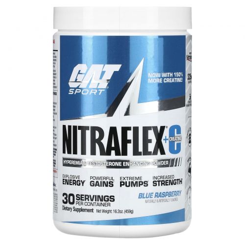 GAT, Sport, NITRAFLEX + креатин, голубая малина, 459 г (16,2 унции)