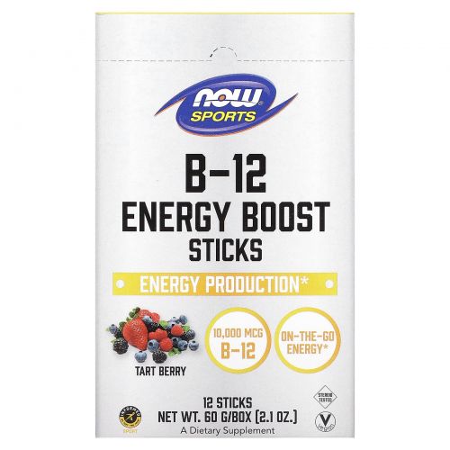 Now Foods, Sports, B-12 Energy Boost, батончики, ягодный вкус, 10 000 мкг, 12 шт., 60 г (2,1 унции)