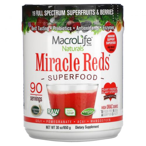 Macrolife Naturals, Miracle Reds, суперпродукт, годжи- гранат-асаи- мангостин, 30 унций (850 г)