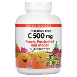 Natural Factors, Витамин C, персик, маракуйя и манго, 500 мг, 90 жевательных таблеток