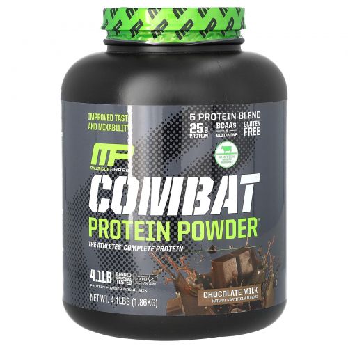 MusclePharm, Combat Protein, протеиновый порошок, со вкусом шоколадного молока, 1,86 кг (4,1 фунта)