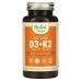 Nested Naturals, Веганские витамины D3 + K2 и листья крапивы, 60 веганских капсул