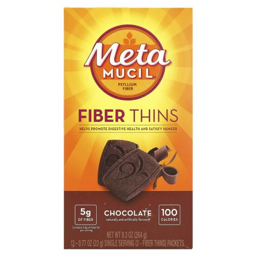 Metamucil, Fiber Thins, шоколад, 12 пакетиков, 22 г (0,77 унции) каждый