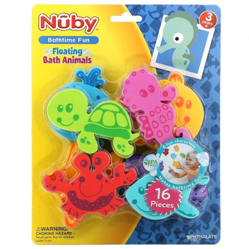 Nuby, Плавающие животные для ванн, для детей от 3 лет, 16 шт