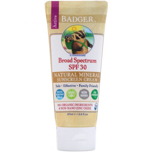 Badger Company, Солнцезащитный крем с оксидом цинка, фактор защиты SPF 30, без запаха, 2,9 жидк. унц. (87 мл)